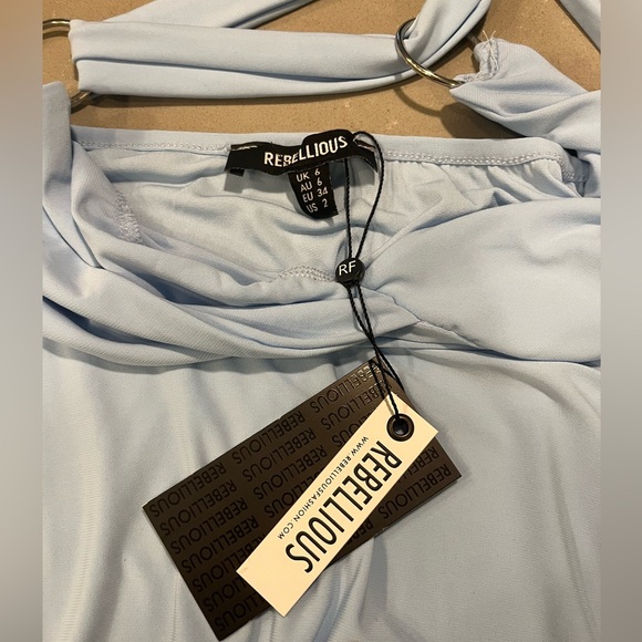 ASOS Rebellious Light Blue Halter Tie Mini Dress - Picture 2 of 2